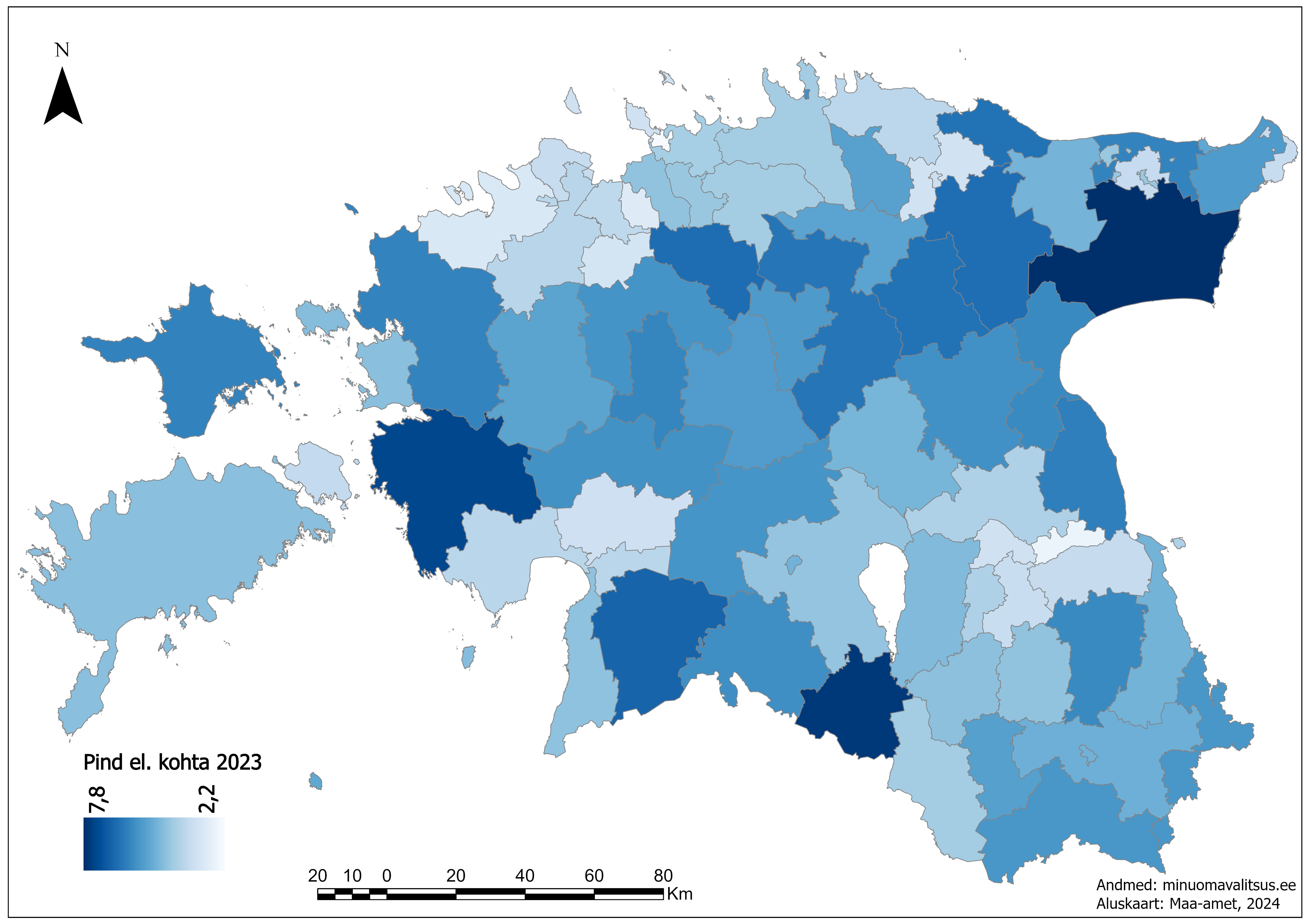 andmevisuaal Eesti kaardil omavalitsuste kaupa