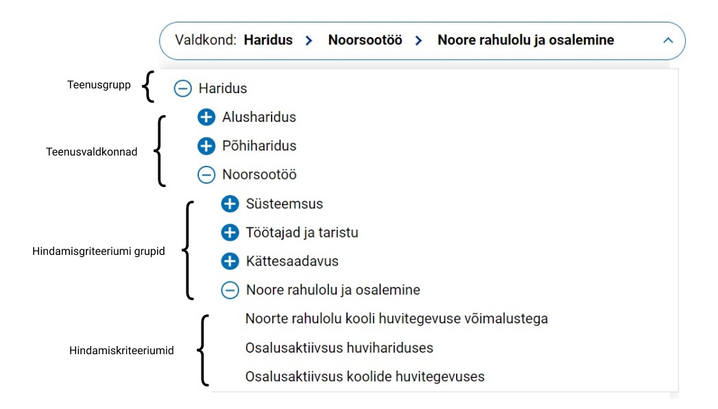 kaardivaates teenusgrupi, teenusvaldkonna, hindamiskriteeriumite grupi või hindamiskriteeriumi valikut selgitav pilt